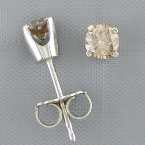 CHRISTMAS SPECIAL!  14Kt WG 1/3-Carat Champagne Diamond Stud Earrings - Picture 2 of 2